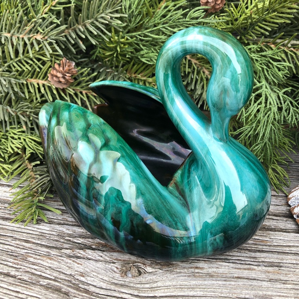 Blue Mountain pottery Swan set of 2 planters Retro blue green Vtg planter 70s 💙 - Picture 11 of 13